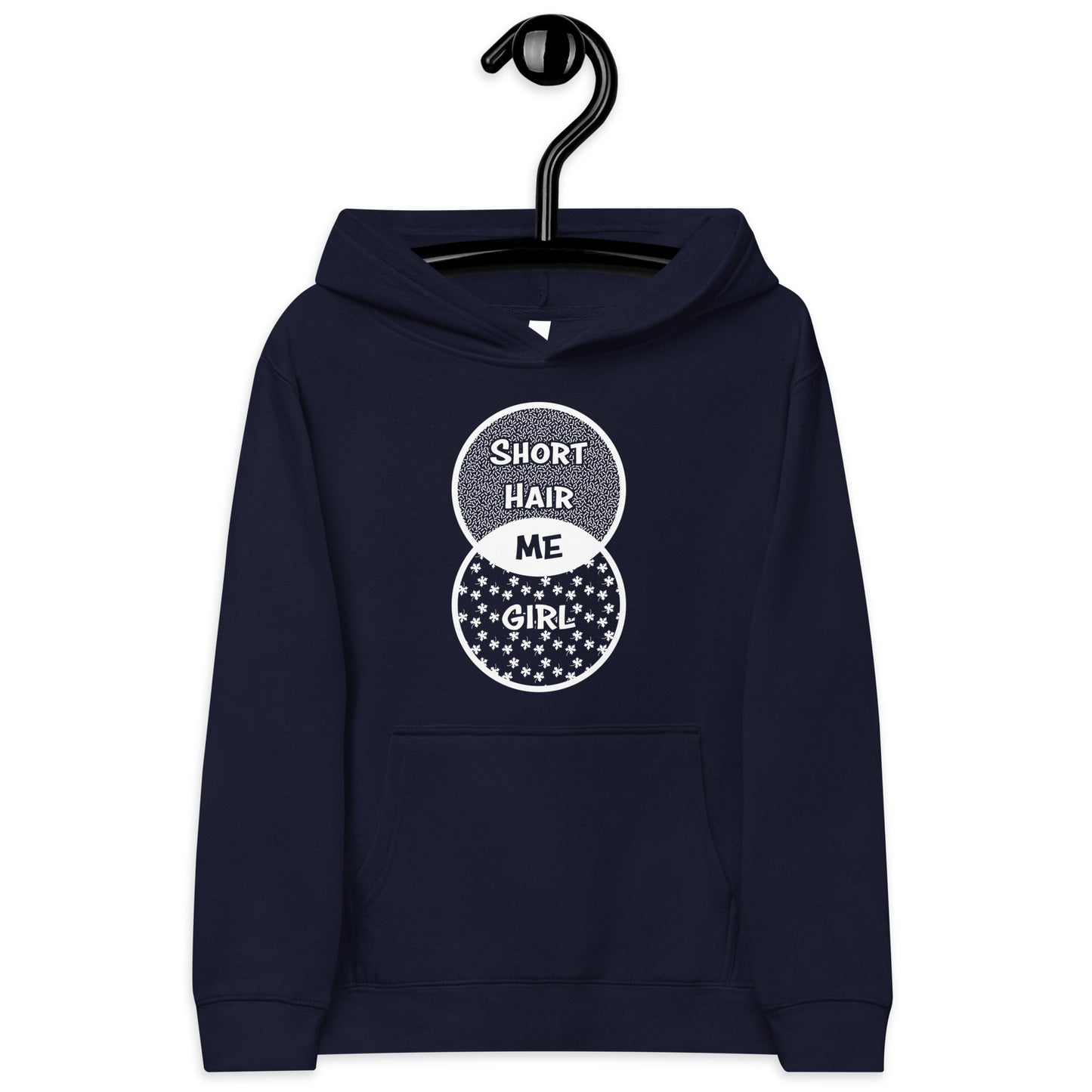 Short Hair Bold Girl Fleece Hoodie Navy