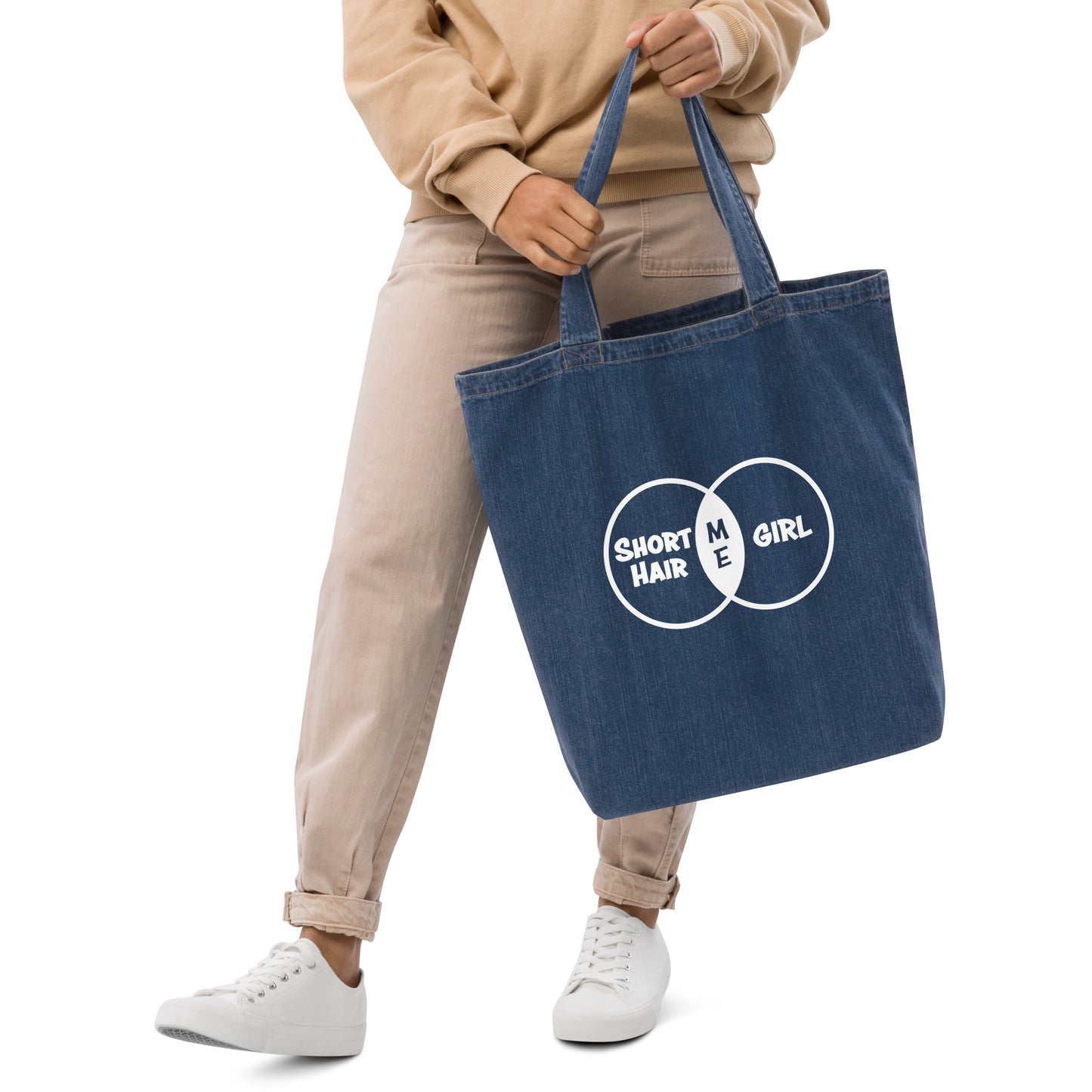 Short Hair Bold Girl Organic Denim Tote Bag