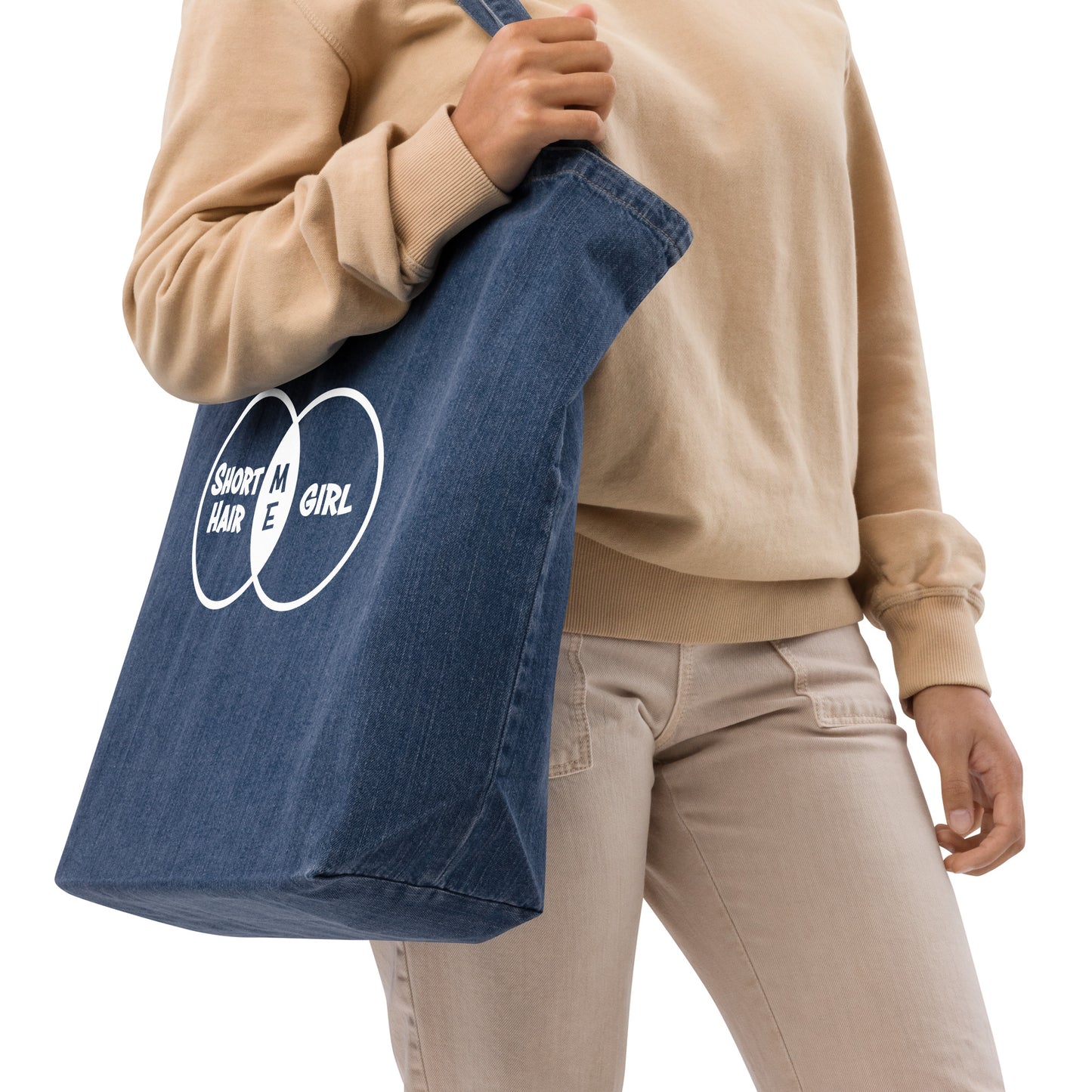 Short Hair Bold Girl Organic Denim Tote Bag