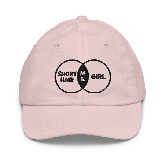 Short Hair Bold Girl Embroidered Pink Hat - Youth